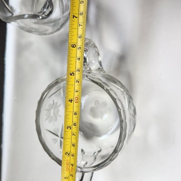 Cream and Sugar Set Vintage Lead Crystal Etched Flowers Heavy Glass - Picture 6 of 16